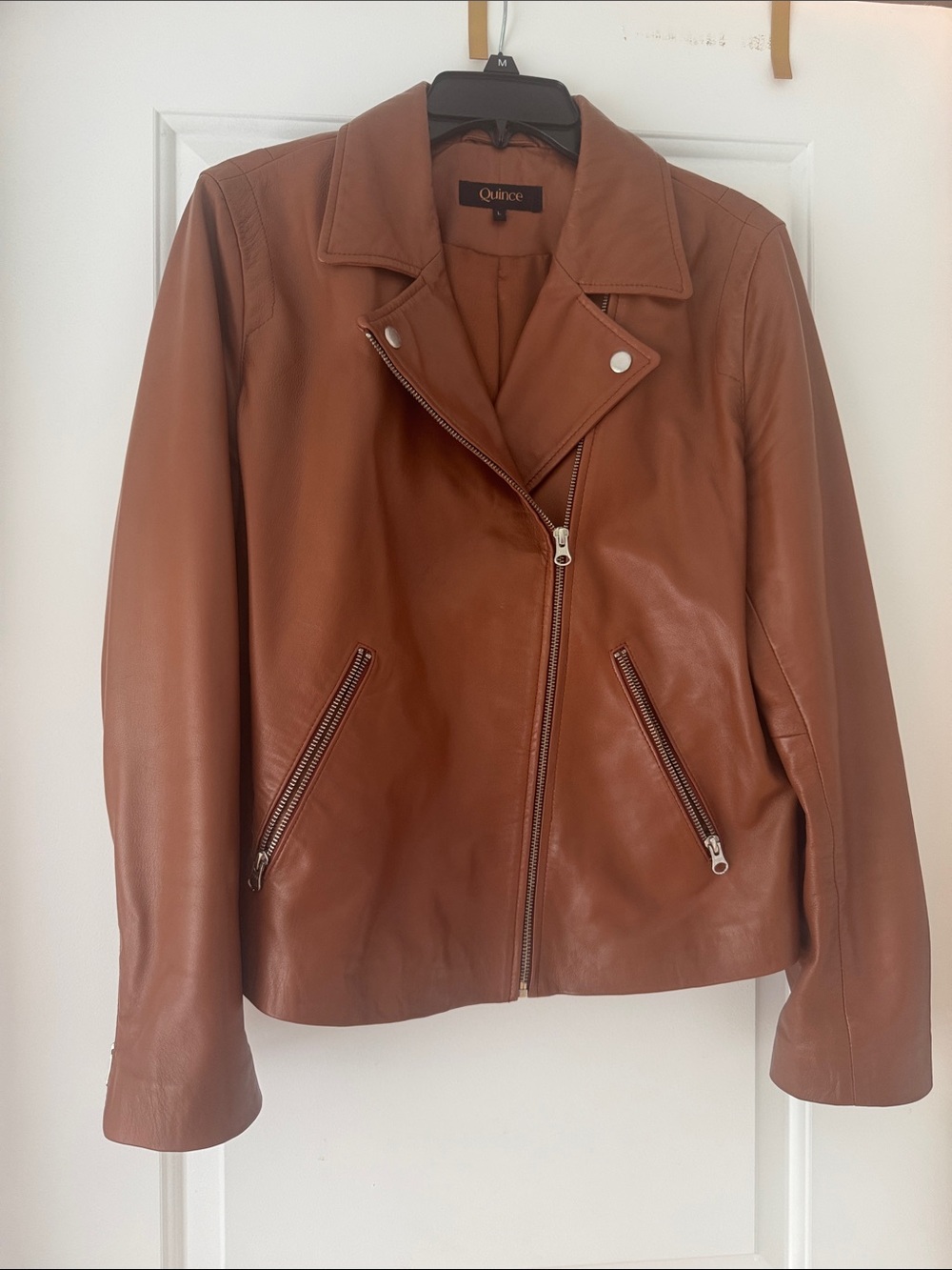 Quince Women's Cognac Leather Moto Jacket